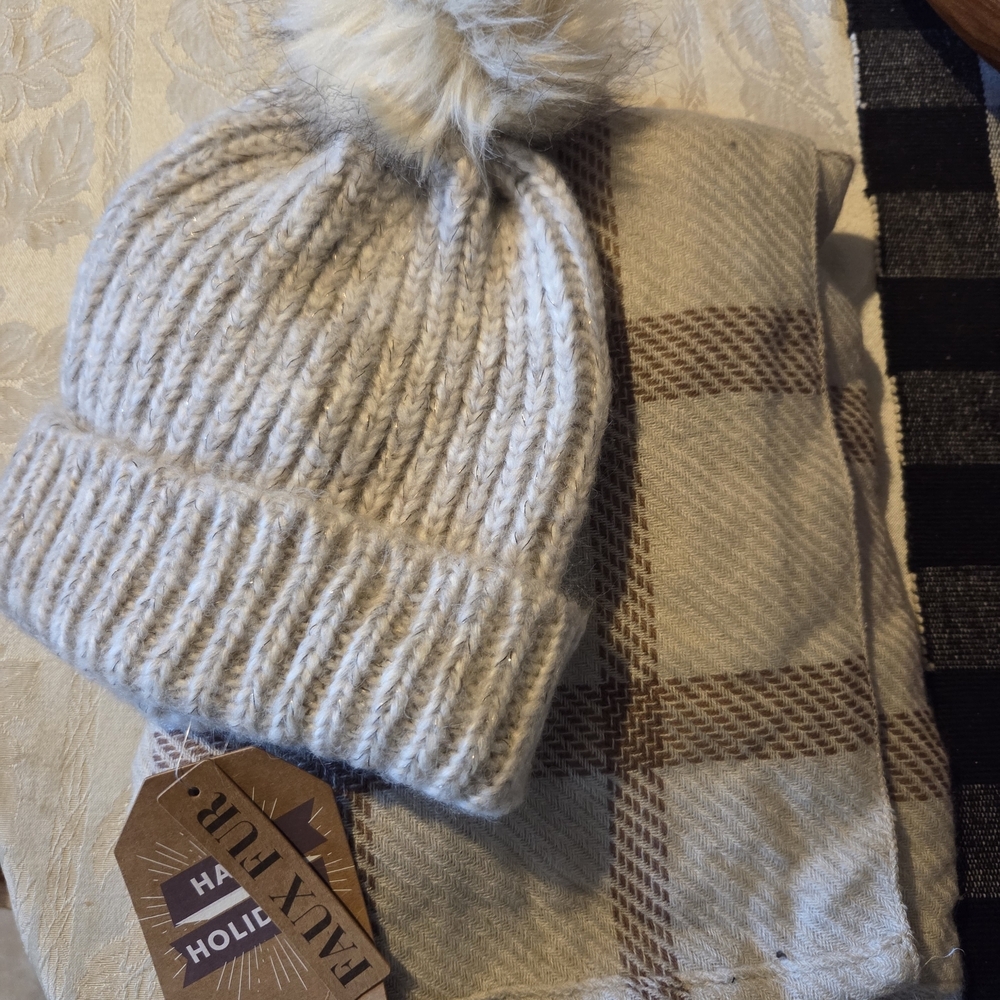 Cozy Knit Beanie with Pom Pom And Scarf Set